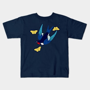 Barn Swallow and Butterflies Kids T-Shirt